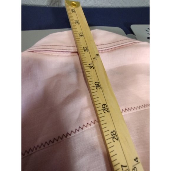 🔥Margaritaville Rare Men's XL Long Sleeve Pink 100% Linen 👀Embroidered Shirt - Picture 6 of 7